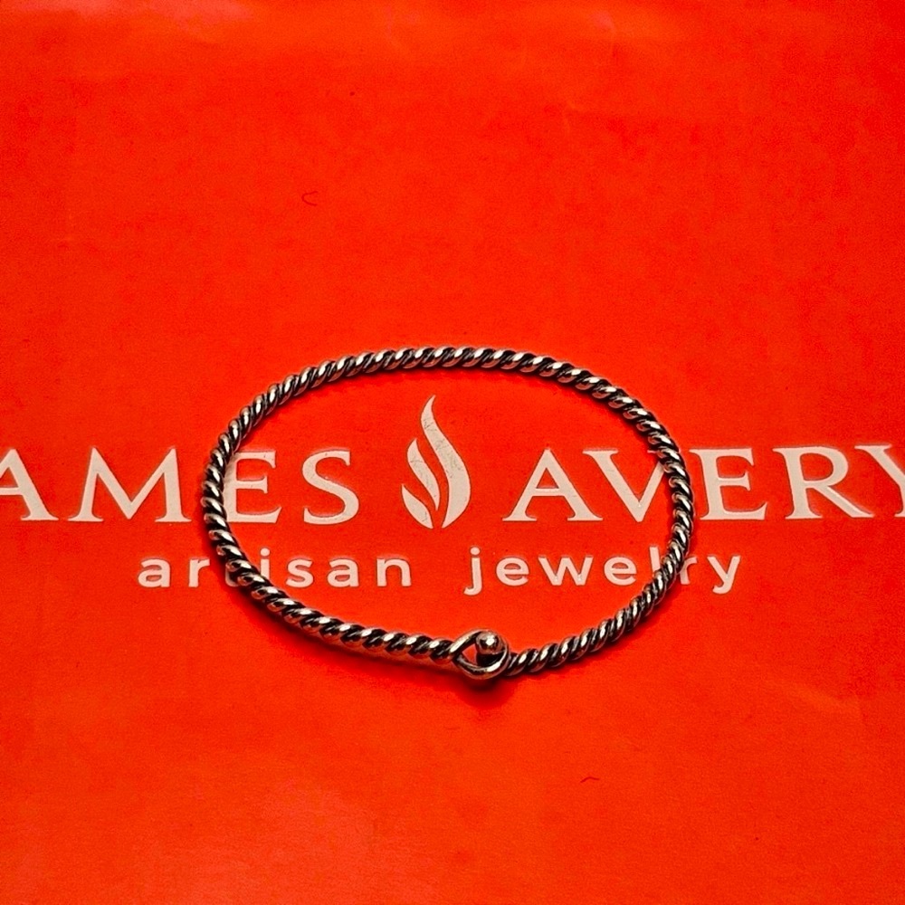 James Avery Twisted Wire Cable Hook On Sterling Silver Bangle Charm Bracelet! - Picture 2 of 6